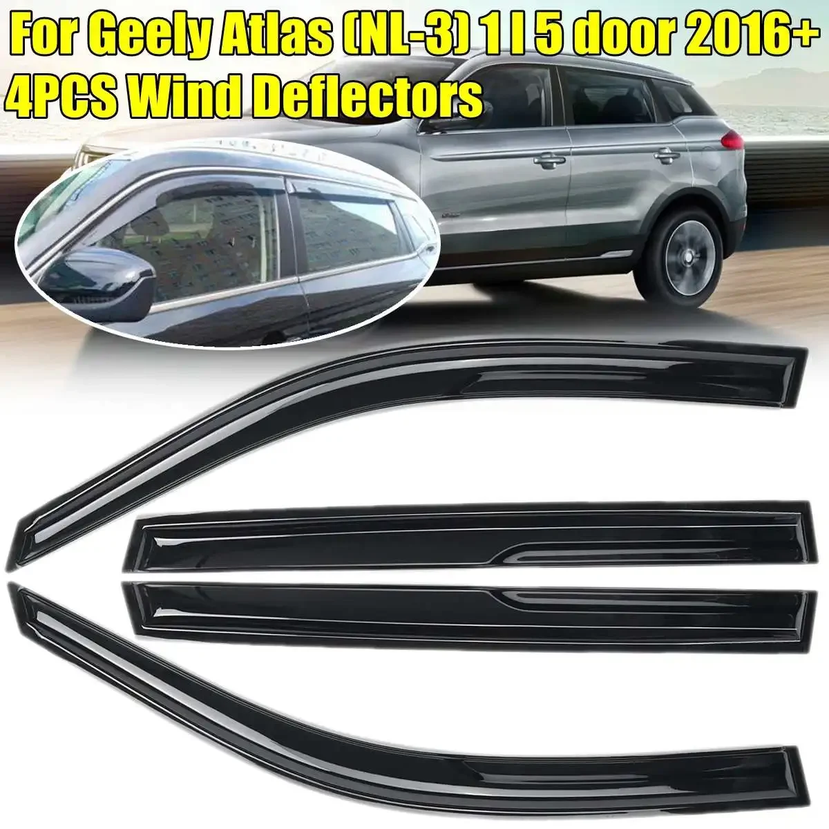 

4pcs Car Side Window Deflector Window Visor Vent For Geely Atlas (NL-3) 1 l 5 door 2016+ Wind Shields Sun Rain Guards Deflector