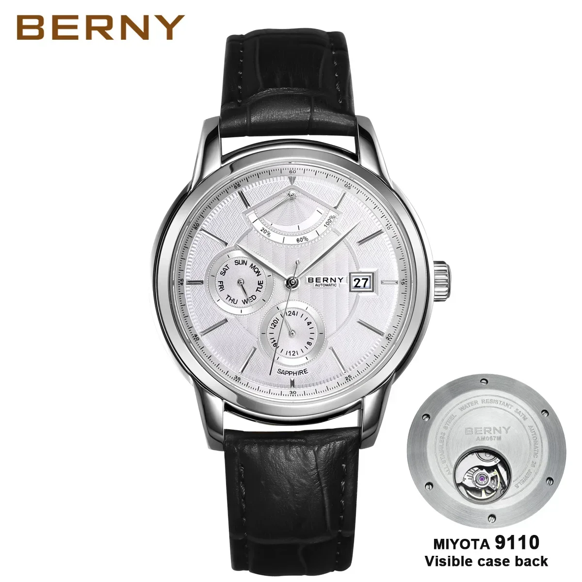 

BERNY Luxury Automatic Mechanical Watch for Men Calendar Sapphire MIYOTA 9110 Dress Business Wristwatch High-end Men's Watches