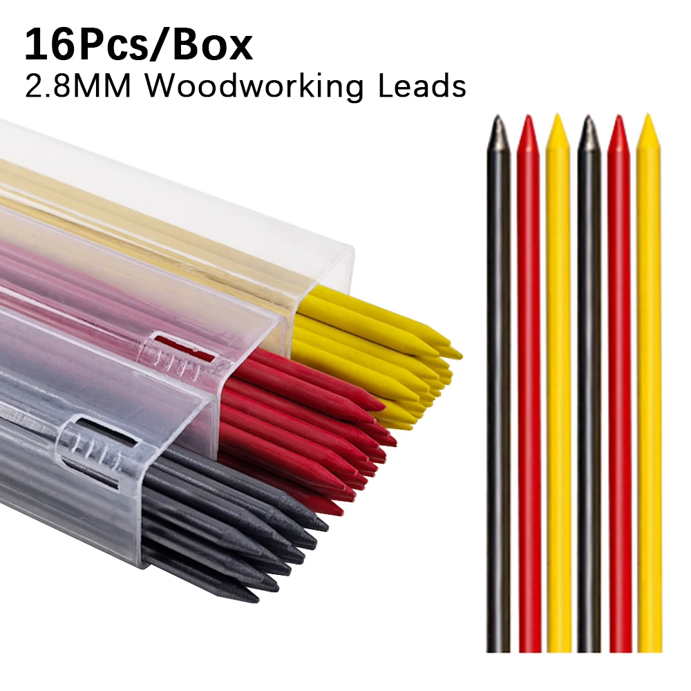 16pcs/Box 2.8mm 2B Solid Carpenter Pencil Replaceable Lead, Woodworking Mechanical Pencil Lead Marking Architectural Accessory