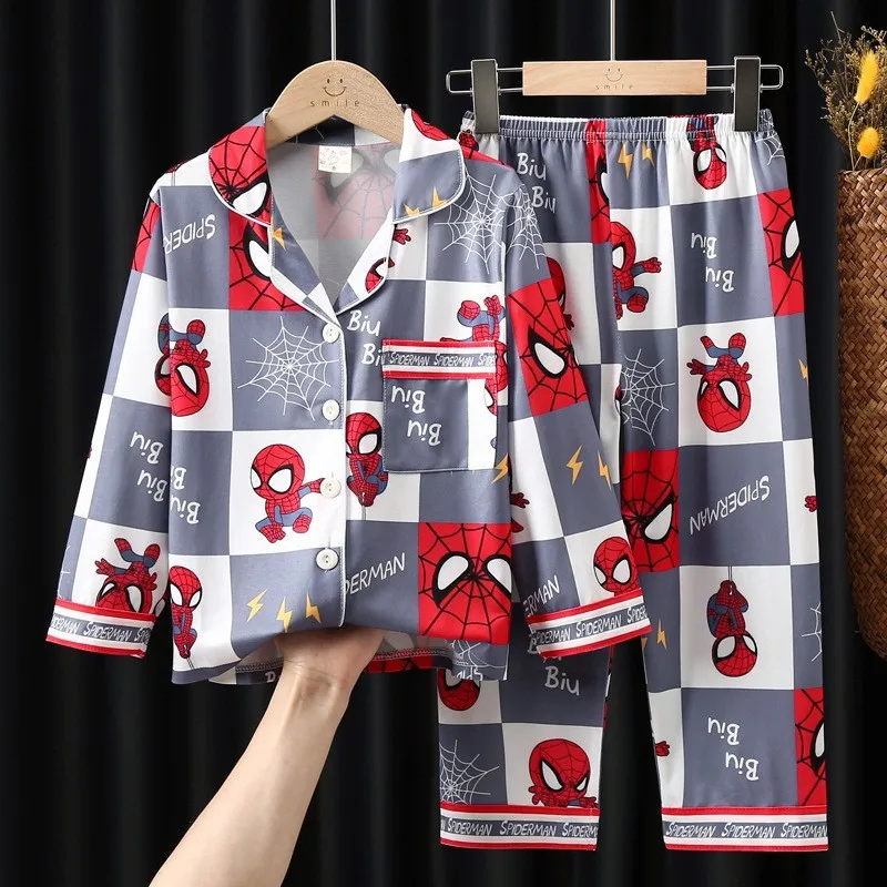 Children\'s Pajamas Set Spring And Autumn Cotton Long Sleeve Trousers Cool Superhero Spider-man Suit Comfortable Home Clothes