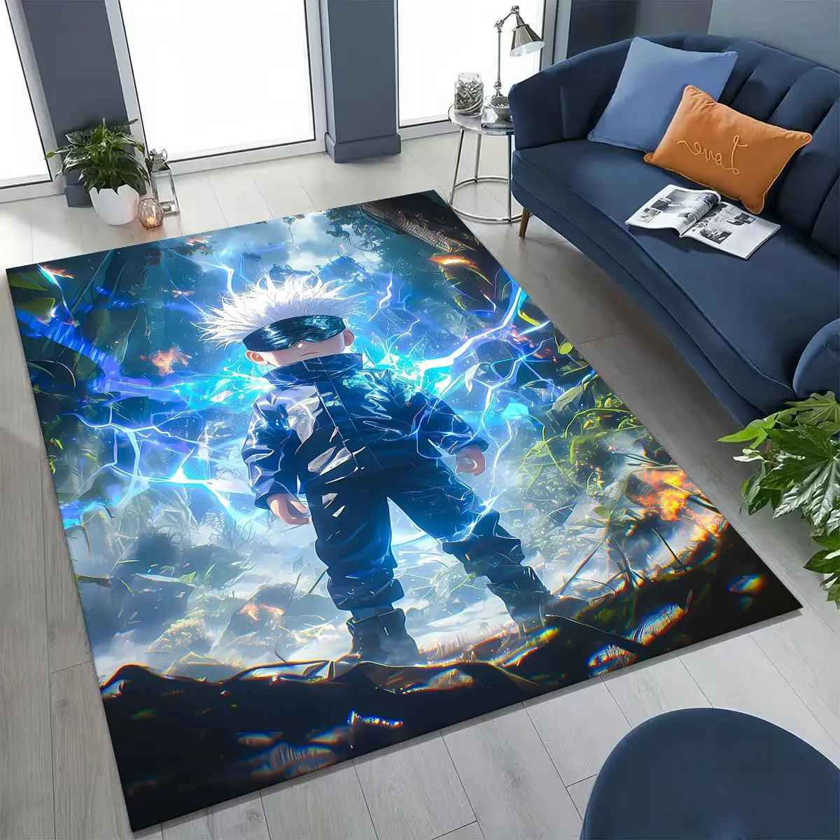 

Anime Jujutsu Kaisen Yuji Satoru Cartoon Rug for Bedroom Living Room Sofa Home Doormat Decor, Large Kids Play Non-slip Floor Mat