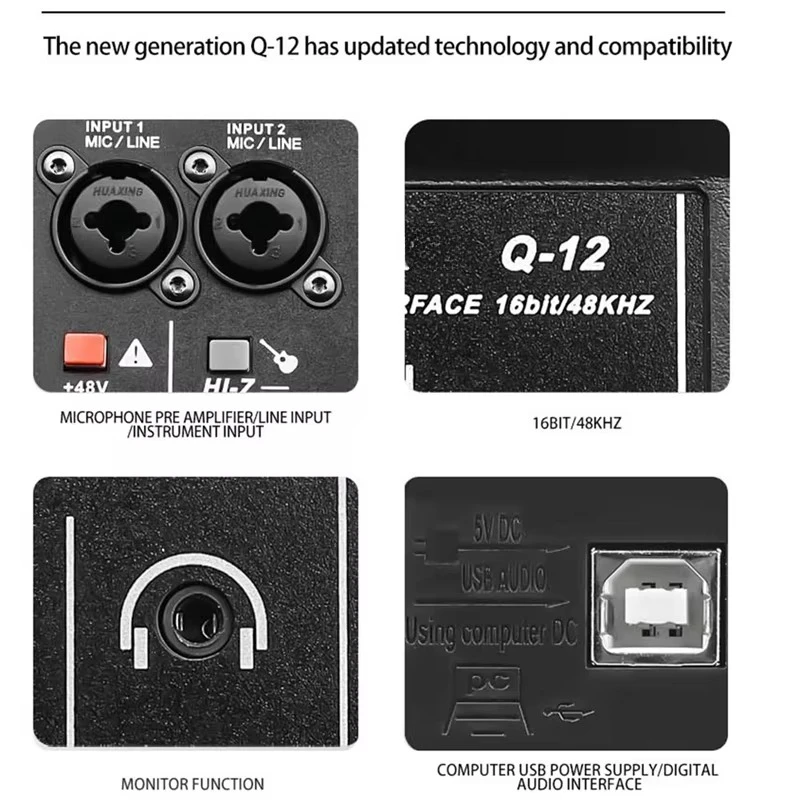 Q-12 Sound Card Audio Mixer Sound Board Console Desk System Interface 4 Channel 48V Power Stereo Computer Sound Card