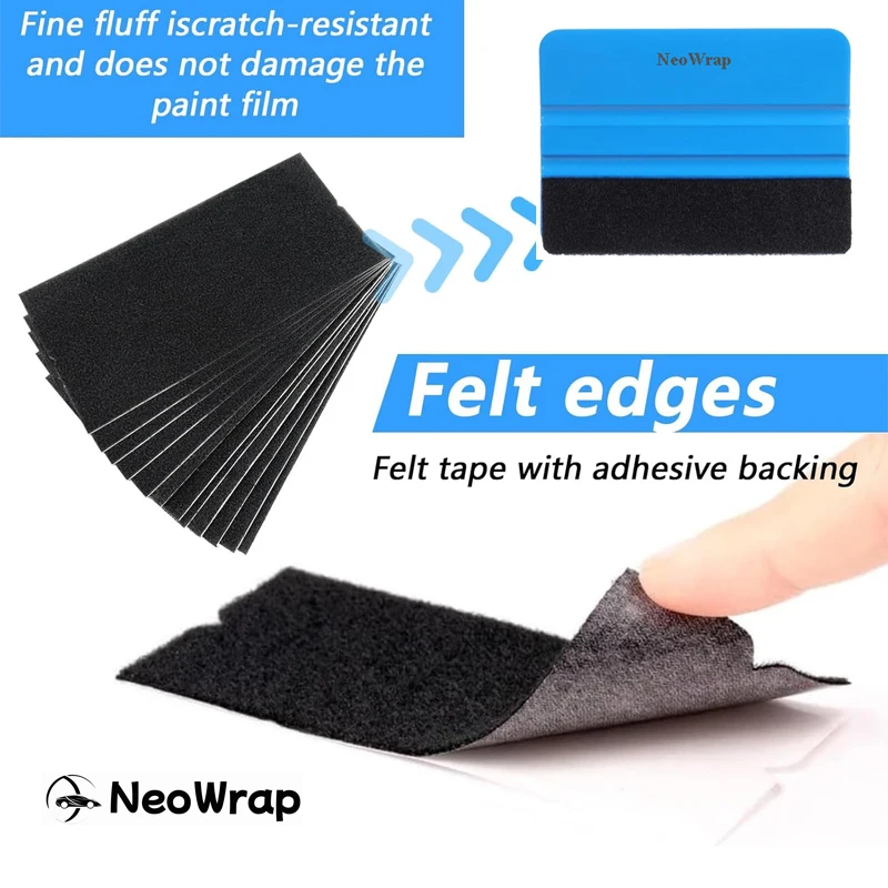Pre-Cut Self Adhesive Felt Buffers Replacement Black Fabric Felt for 4Inch Squeegee Car Vinyl Wrap Application Tool Tint Scraper