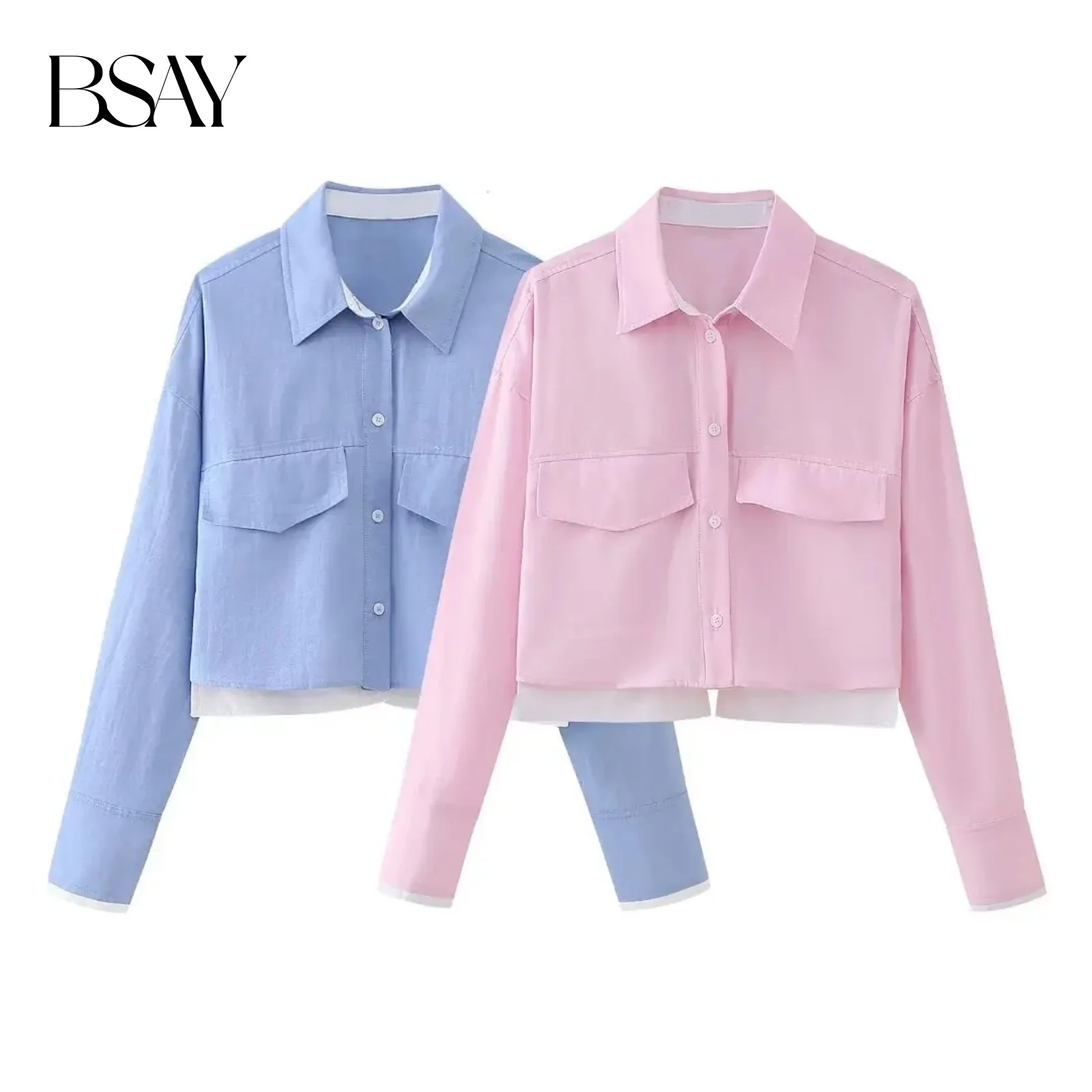 

BSAY Women Fashion Spring Long Sleeve Single-breasted Lapel Short Oxford Blouse Street Clothing Shirt Chic Ladies Tops Mujer
