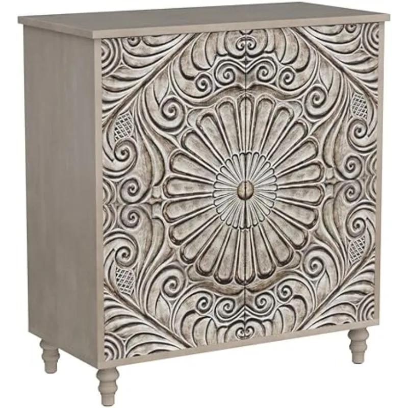 خزانة بوفيه جانبية مقاس 32 بوصة مع مساحة تخزين، وخزانة مميزة مع بابين مغناطيسية قابلة للفتح، وطاولة بوفيه MDF عتيقة