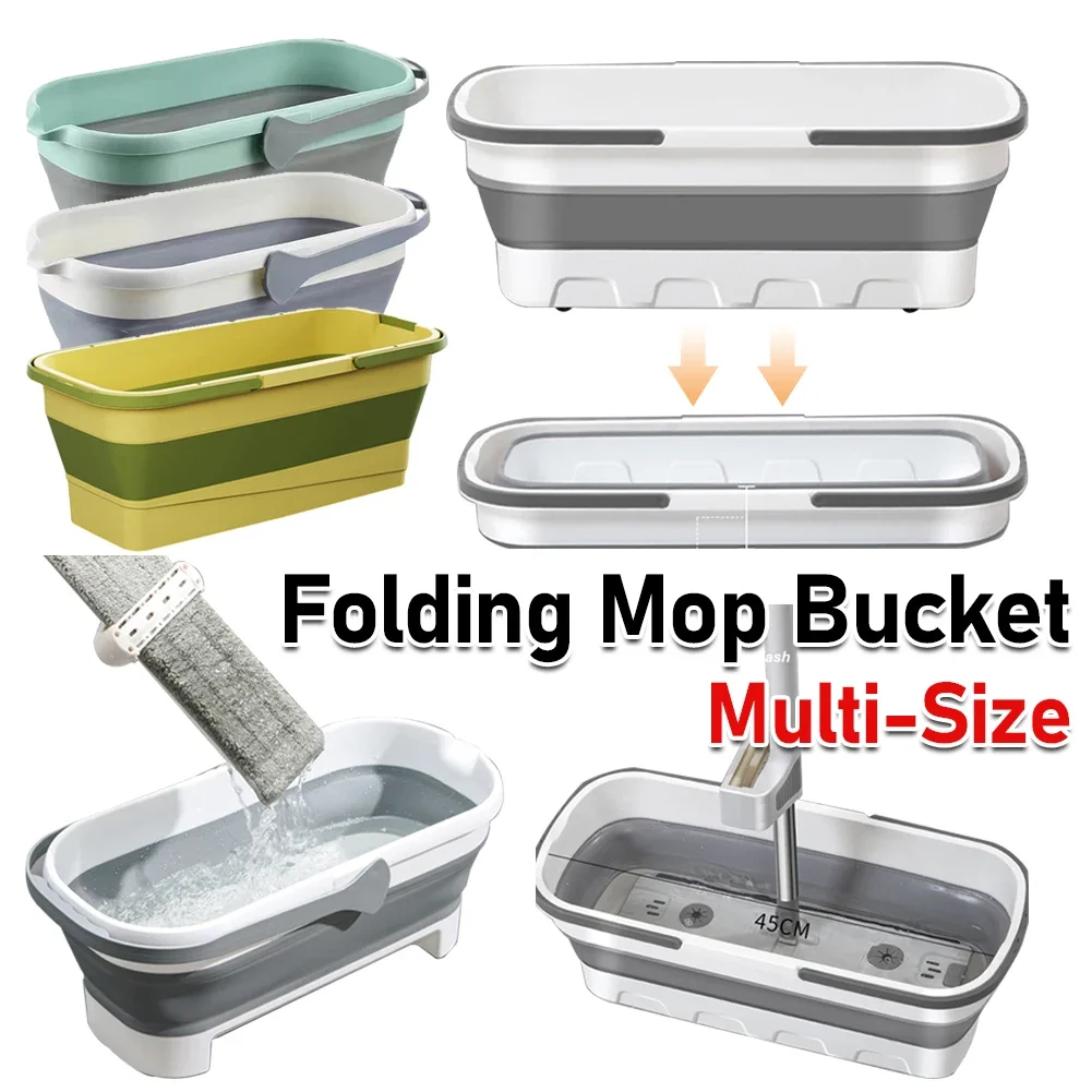 30L Folding Mop Bucket Rectangular Plastic Camping Bucket Large Capacity Washing Basin Household Cleaning Bathroom Accessories