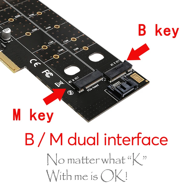 PCIe to M.2 NVMe SSD NGFF adapter card 110mm M Key plus B Key dual Expansion Card PCI-E X4 X8 X16 Fit 2 Msata SSD