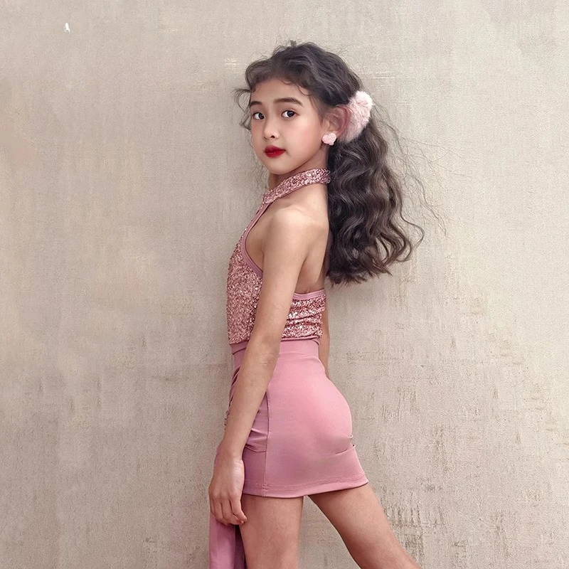 

Girls' Latin dance costumesNew high-end style children's practice costumes Spring and summer children's performance costumes set