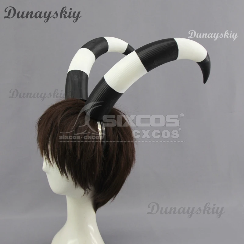 Blitzo Cosplay Horns Anime Helluva Cos Boss 22cm Balck White Bend Horns Blitzo Prop Women Men Halloween Cosplay Prop