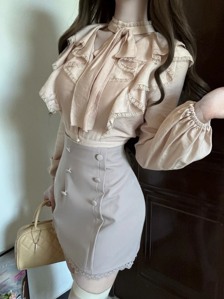 

Autumn Japanese Sweet Elegant 2 Piece Set Women Y2k Bow Design Retro Harajuku Mini Skirt Suit Female Chic Korean Popular Clothes