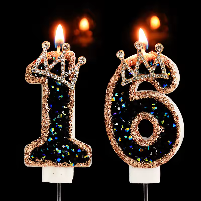 Diamond Black Birthday Number Candles Digital 0-9 Dessert Cake Topper Adults Kids Birthday Party Decoration Faovors Supplies DIY