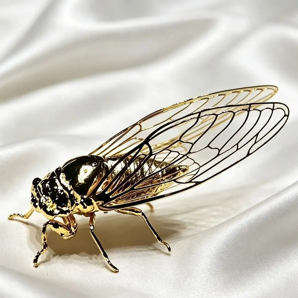Golden Finish Golden Cicada Figurine Realistic Details Hollow Wings Insect Figurine Vintage Style Metal Cicada Ornament