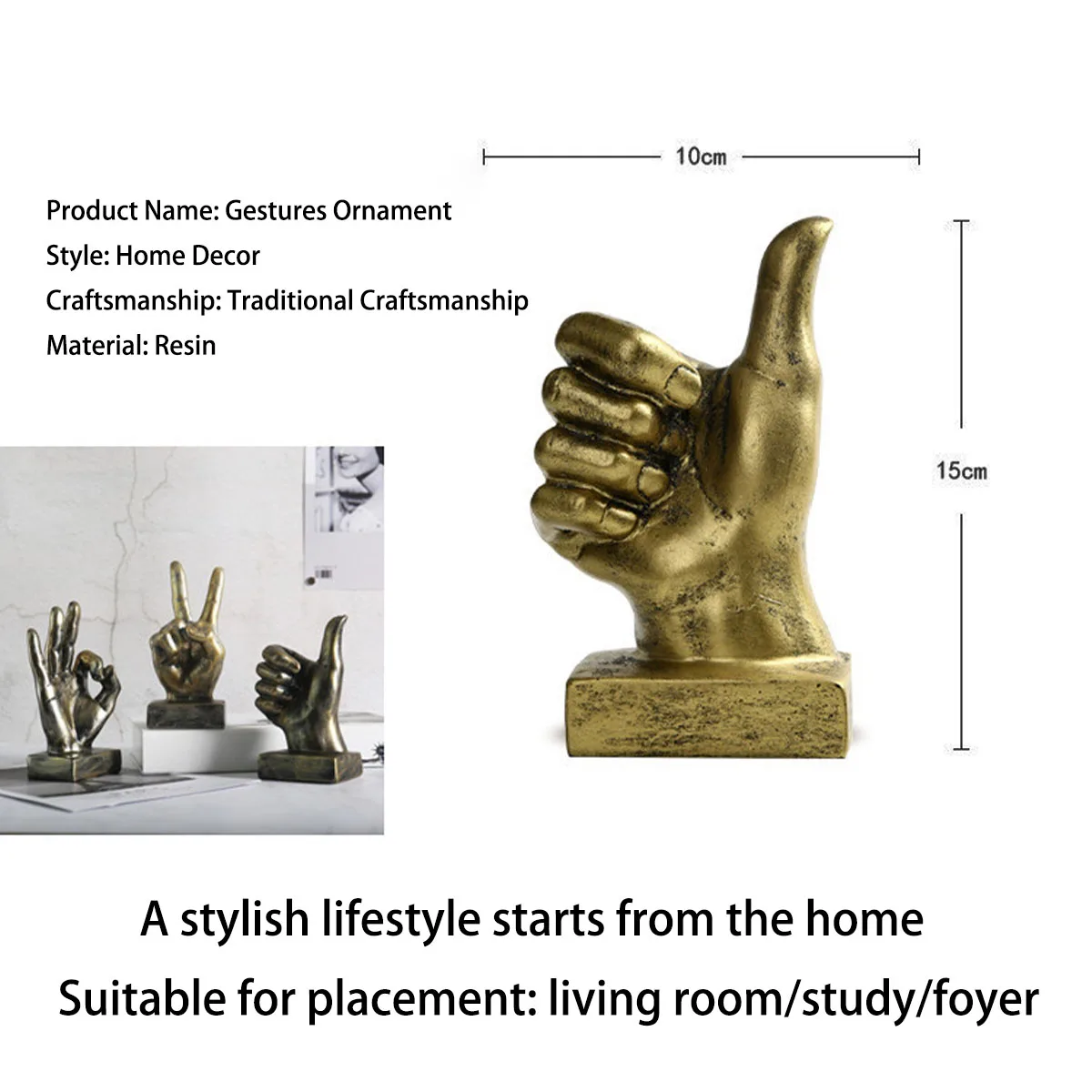 Modern Style Hand Gesture Statue, Hands Figurine Ornament Sculpture for Home Wedding Decoration Cabinets Bookshelf Office Decor