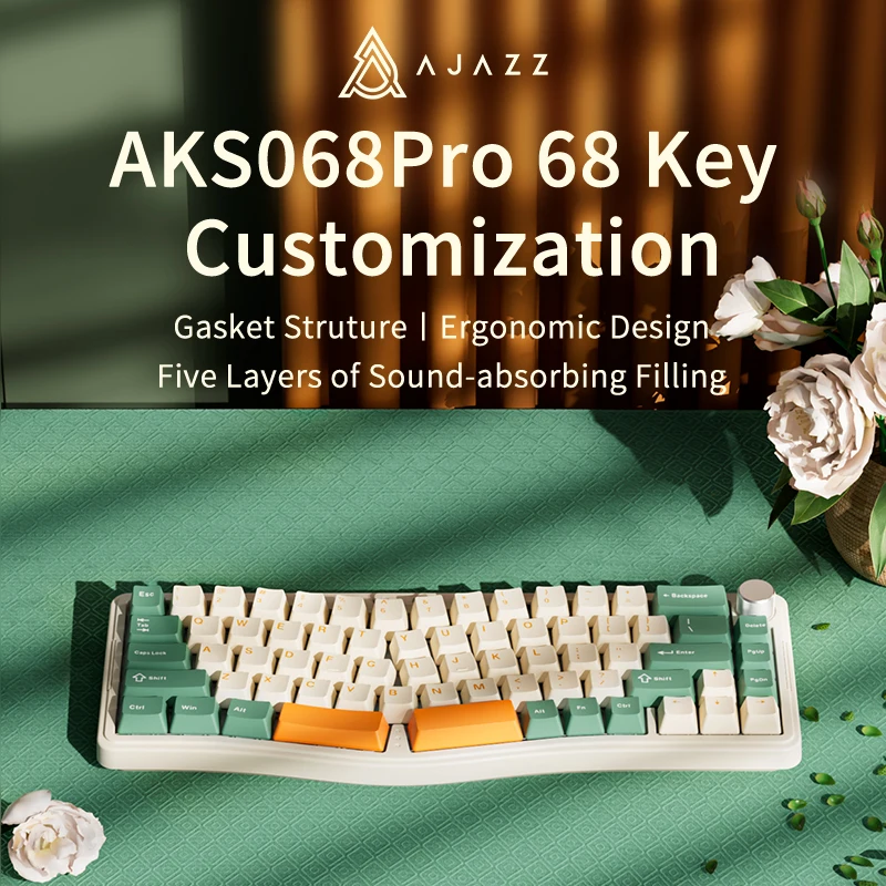 

Ajazz AKS068 Pro 68 keys Gaming Mechanical Keyboard RGB Ergonomic Hot-Swapp Bluetooth Wireless Keyboards GASKET for Pc Laptop