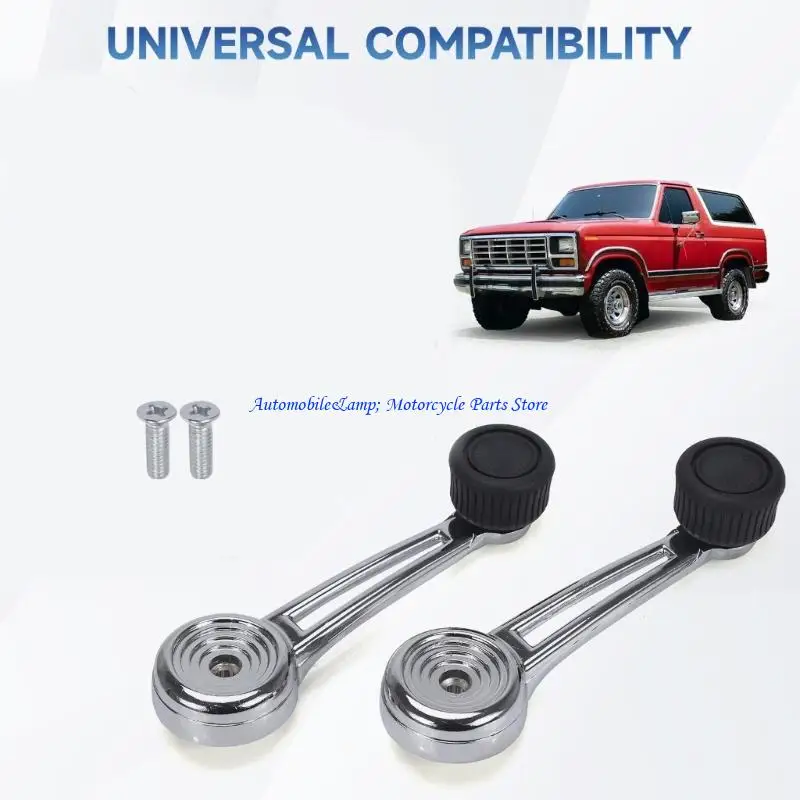 H7BD Manual Door Window Handle Set with Mounting Screws D4TZ-102334 for F-100 Select Older Truck and SUV Repairs, Bright Metal