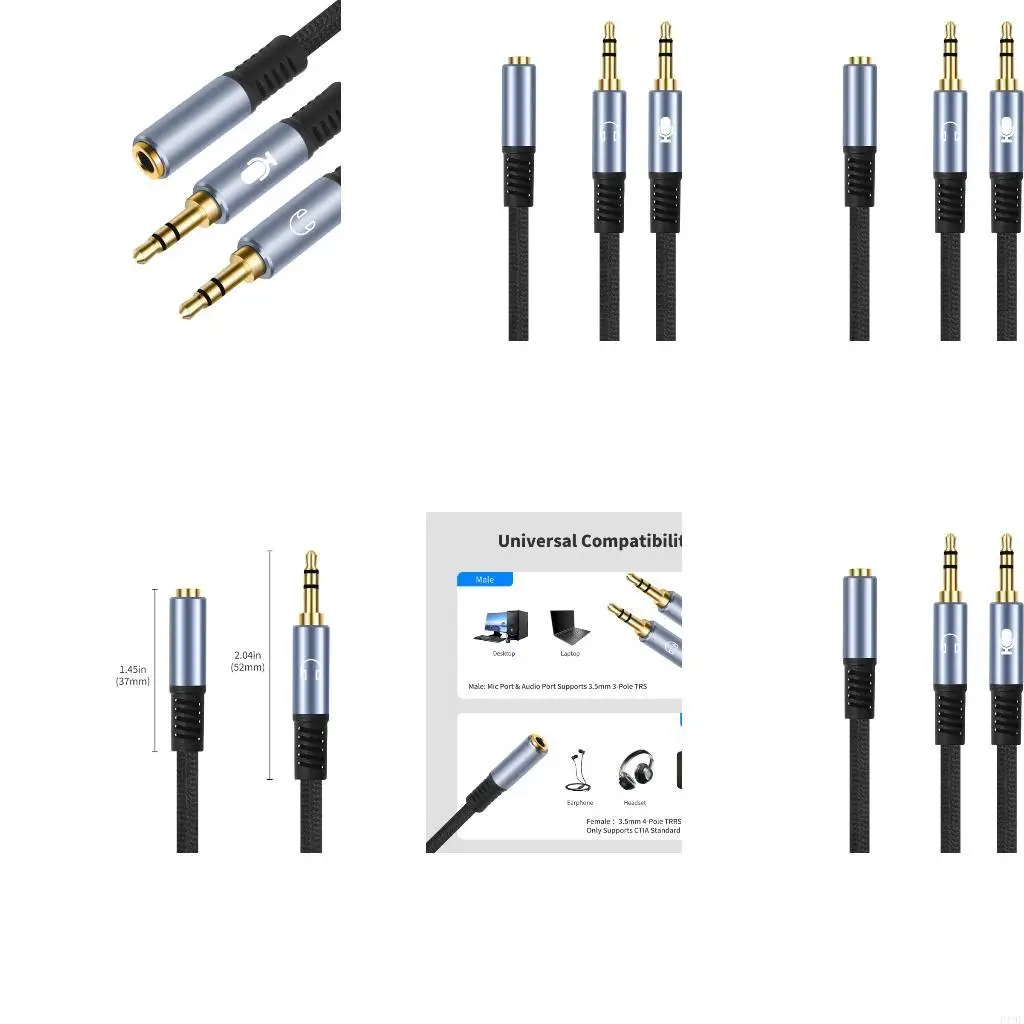 Braided 3.5Mm Headsets Microphones Splitter Cable for PC and Laptop Port F19E