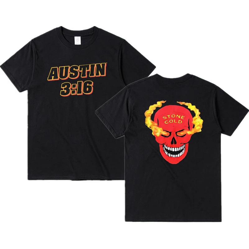 

High Quality Fashion Loose Summer Oversized T-shirt Men's Stone Cold Steve Austin Skull 3 16 Inch Front&Back Tee Unisex