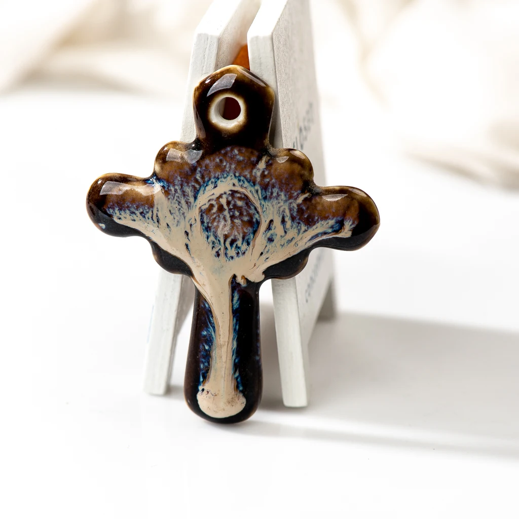 2 Piece Vintage Color Scheme Abstract Cross Butterfly Necklace Pendant Ceramic Accessory  Crafts  Charms Z676