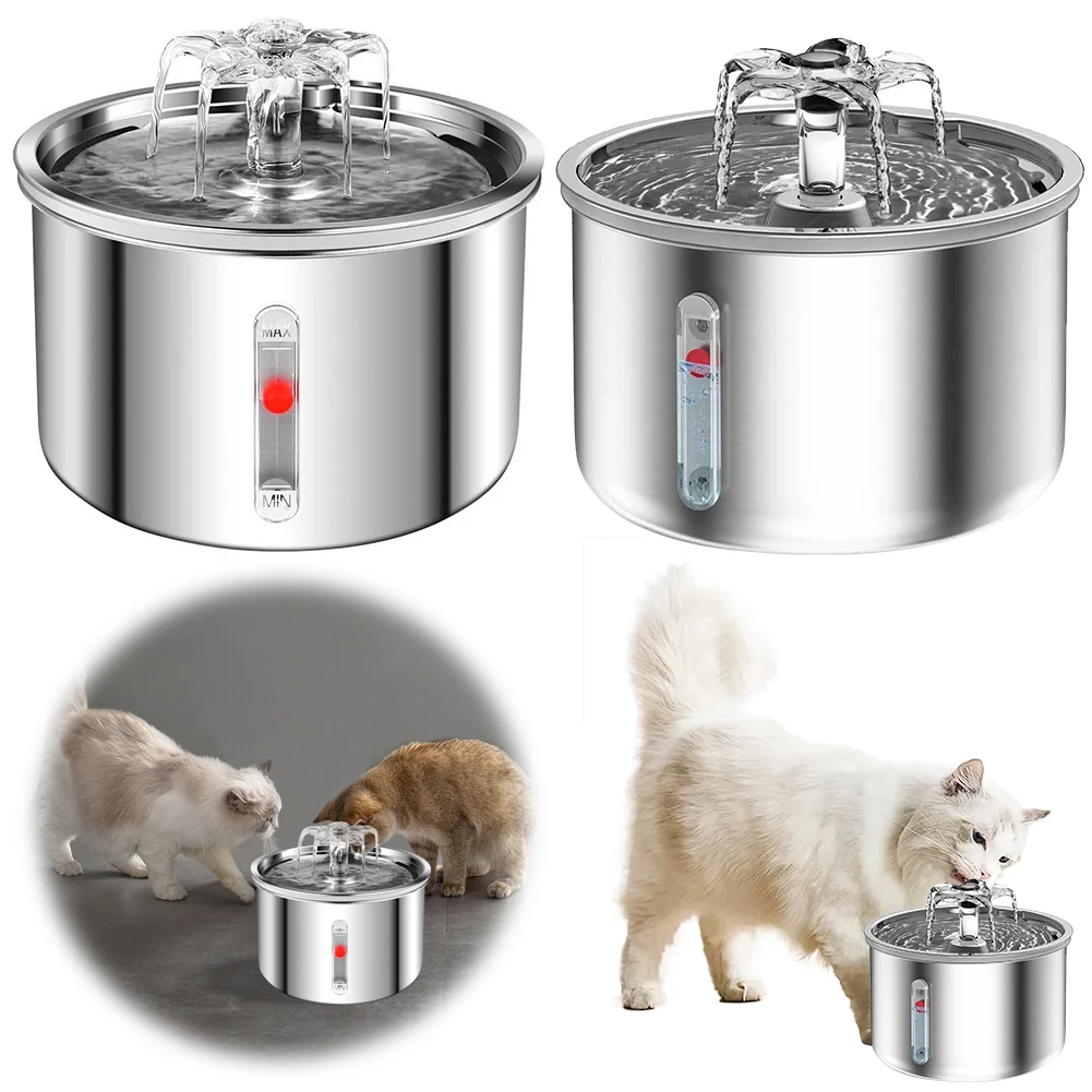 2L Automatic Pet Water Fountain 304 Stainless Steel Auto Filter Pet Drinker Water Dispenser Automatic Circulation Water Fountain