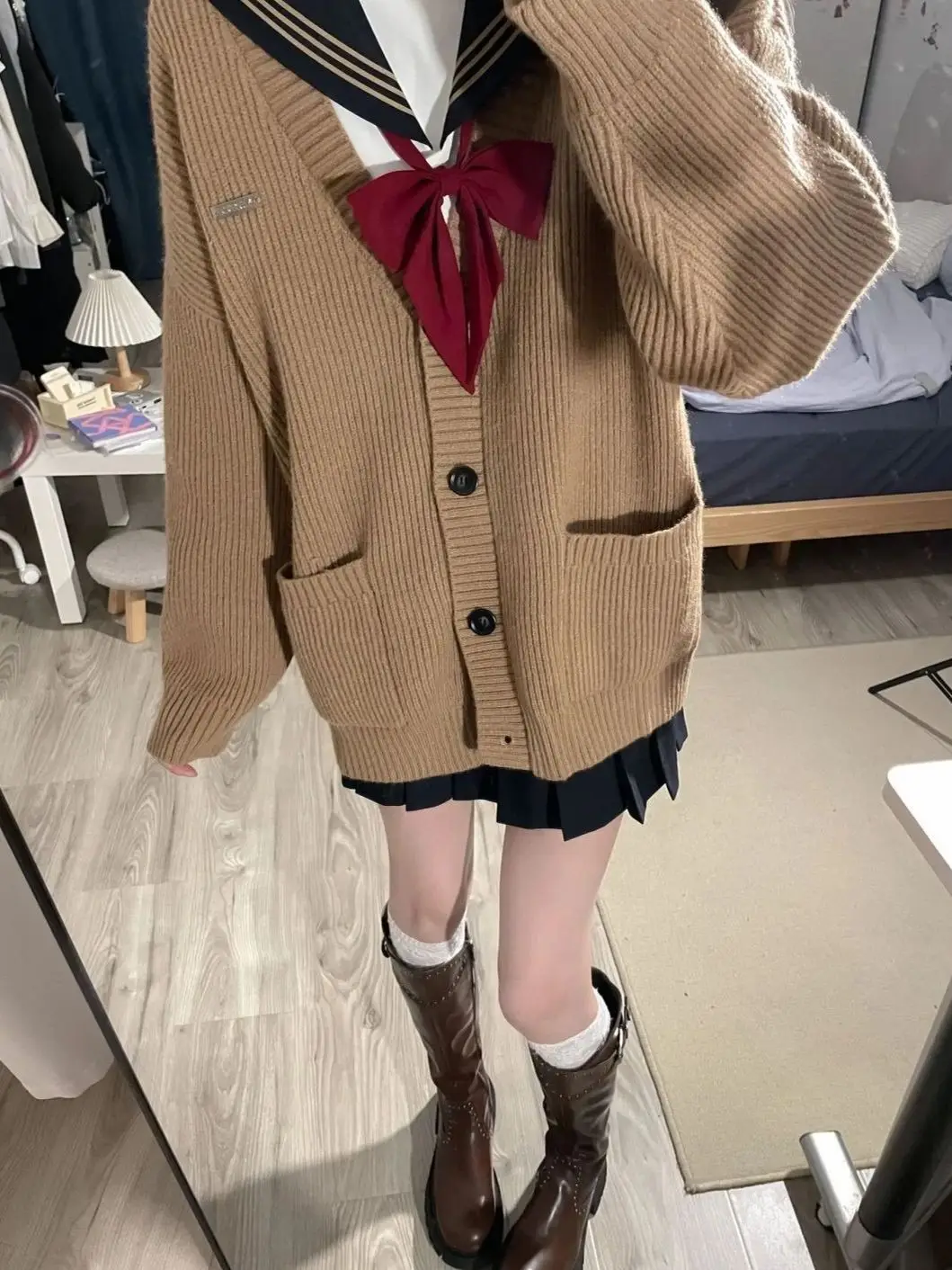 

Thiened V-ne Knitted Sweater Women's Loose Sle Autumn Winter Loose Fit Japanese College Sle Ins Lazy Cardigan