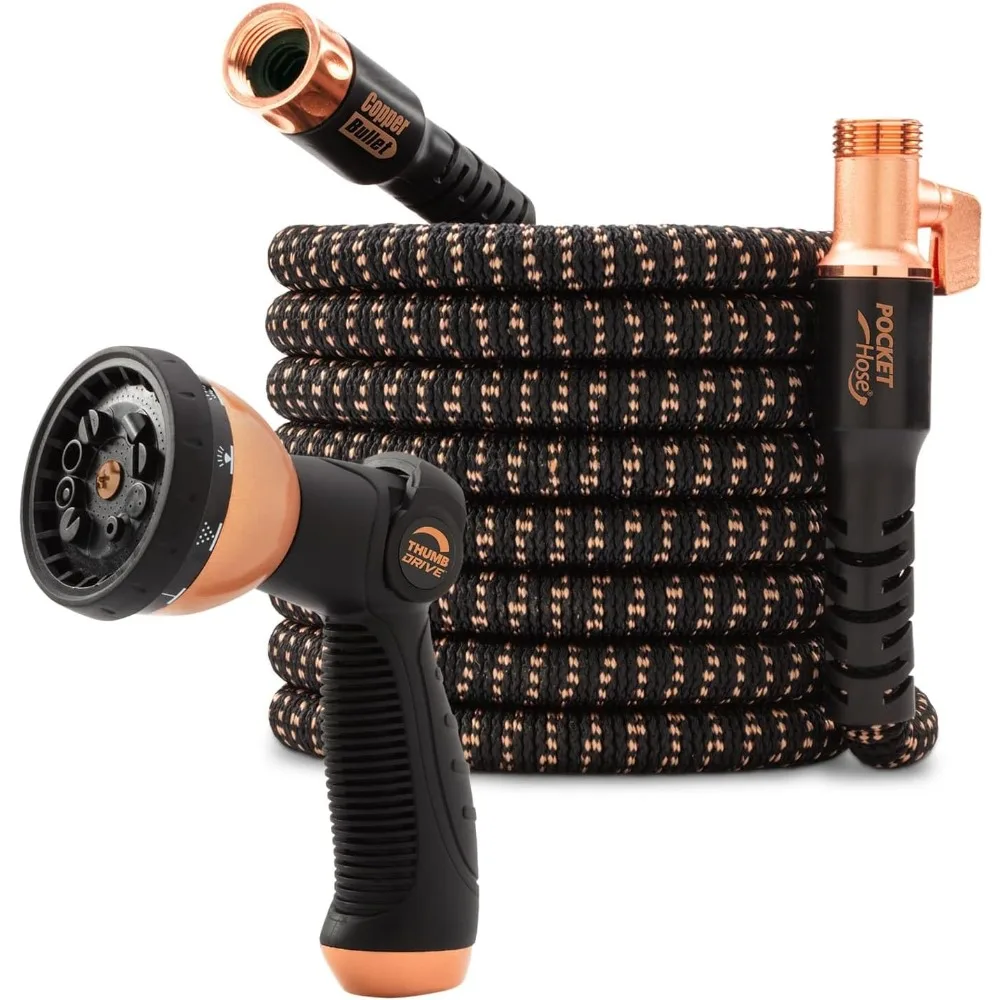 Copper Bullet With Thumb Spray Nozzle, Copper Anodized Aluminum Fittings Lead-Free Lightweight No-Kink Garden Hose