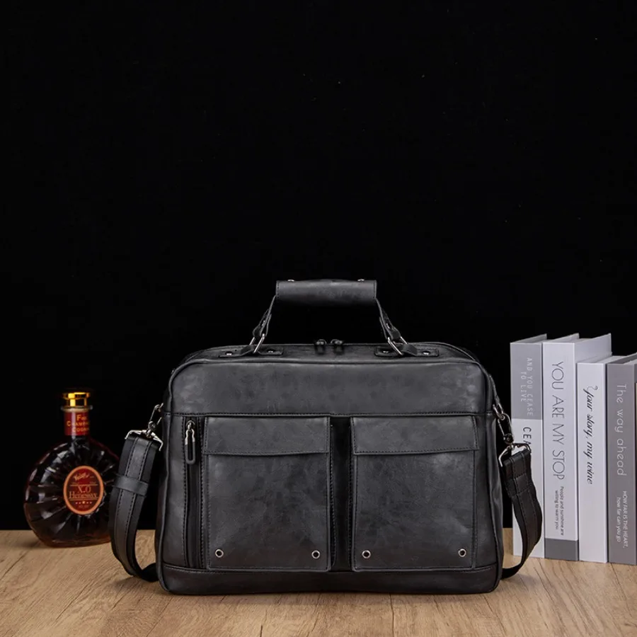 

【Новый стиль】Мужской портфель 2026 года, новая кожаная деловая сумка, сумка через плечо, корейский модный рюкзак для ноутбука.