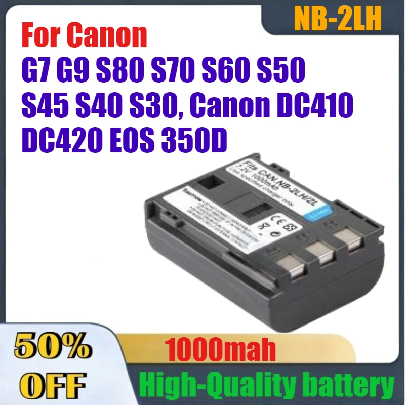 1000mAh High-Quality NB-2LH Battery for Canon G7 G9 S80 S70 S60 S50 S45 S40 S30, For Canon DC410 DC420 EOS 350D