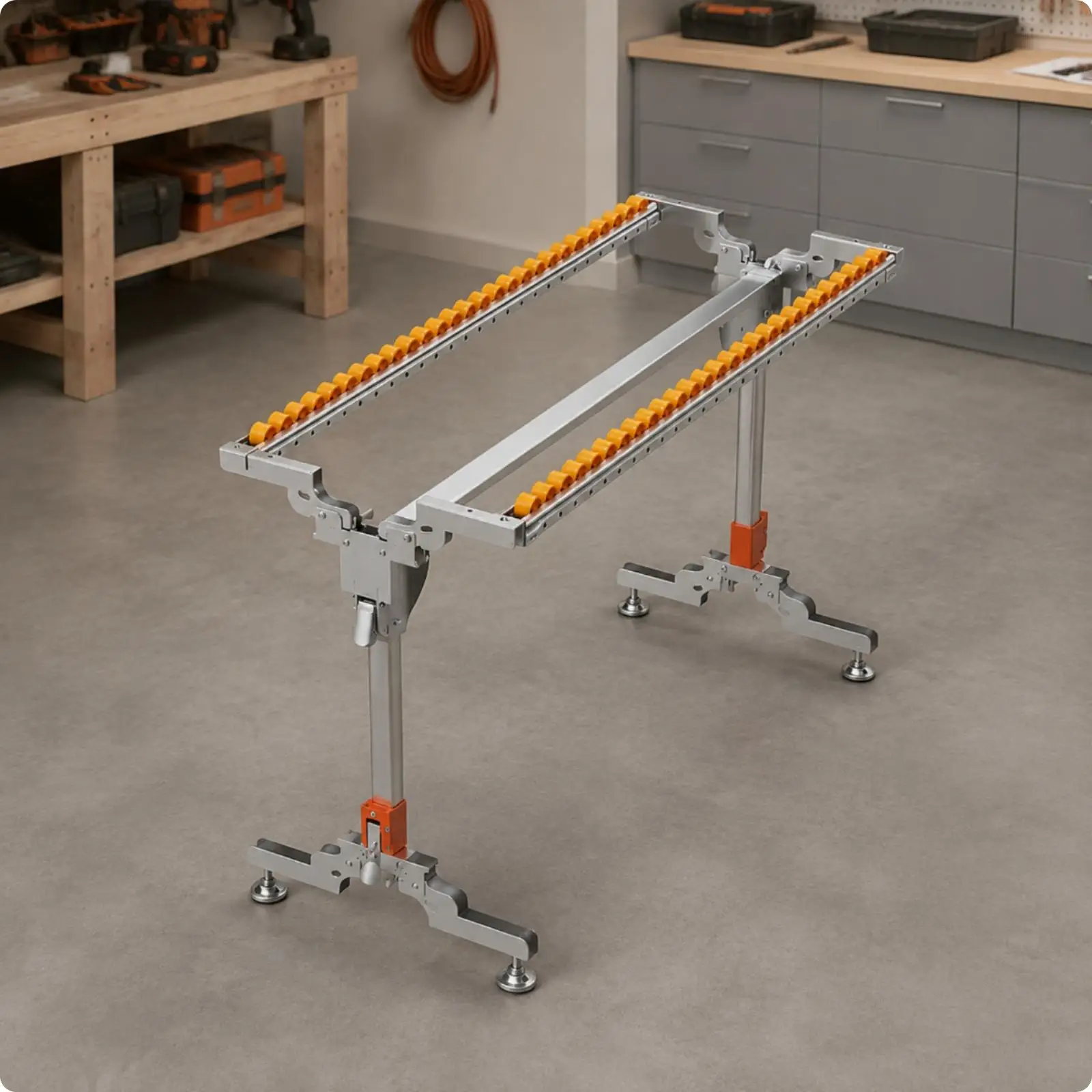 Workshop Roller Support Frame Shelf Stainless Steel Construction for Accurate Woodworking Projects
