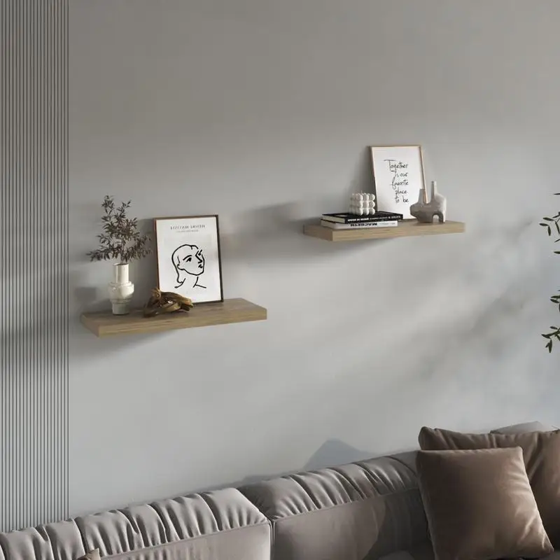 

Floating Shelves, Macadamia Wood, Set of 2, 1.5" Height, Stylish Wall Storage, Space-Saving Design for Home or Office, Ideal