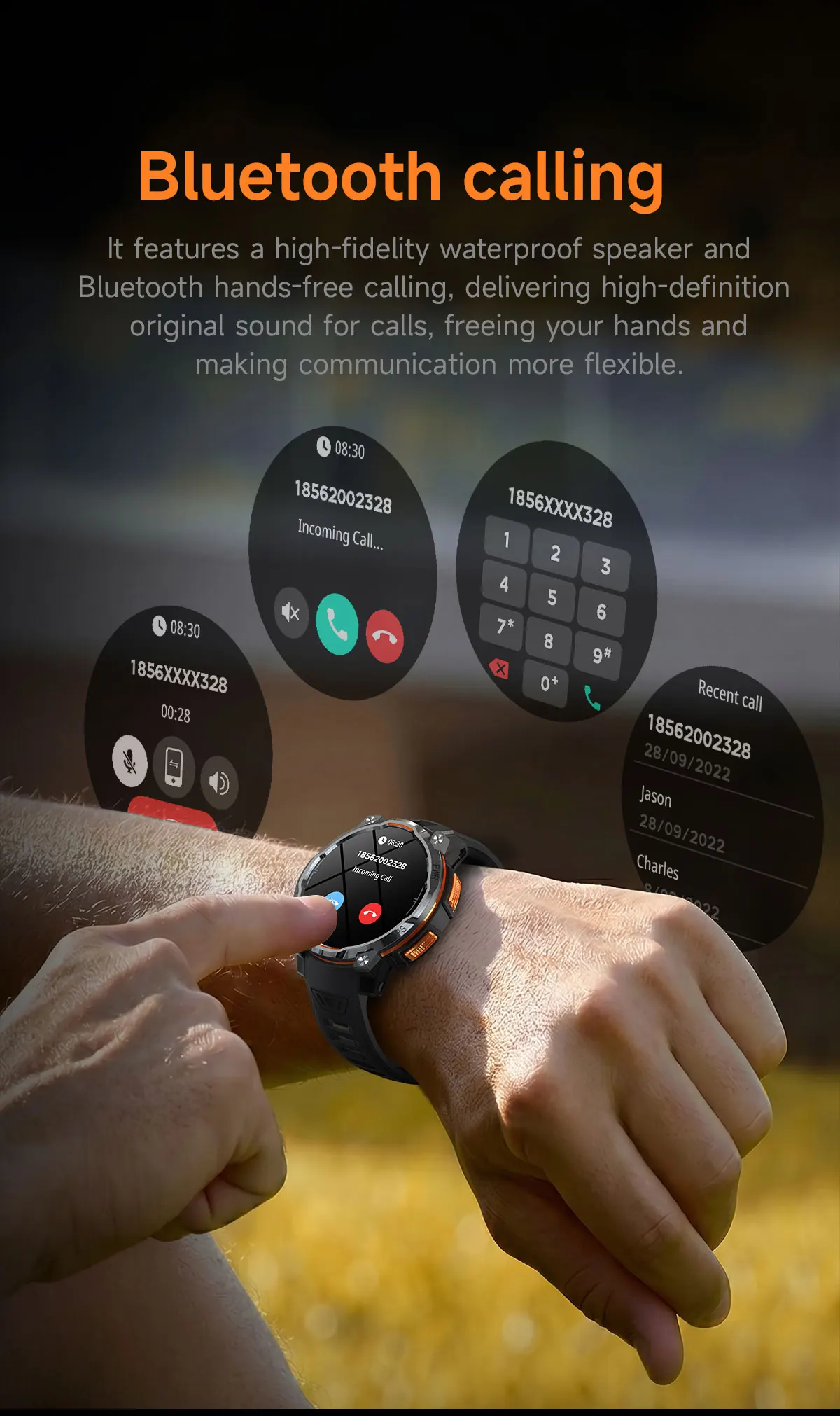 Neue Technologie 2026 GPS Offline-Karte Smartwatch für Herren 1200mAh Akku Wasserdicht Kompass Höhenmesser Taschenlampe BT-Anruf Smartwatch – Detail 11