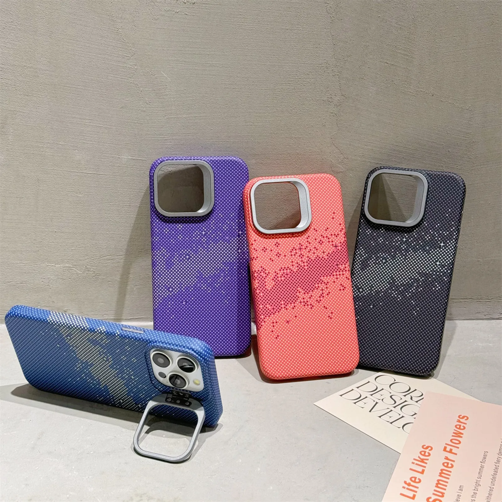 Magnetische Handyhülle für iPhone 13, 14, 15, 16 Pro Max Plus, Kevlar-Muster, Kohlefaser-Textur, matte Schutzhülle, Ständer