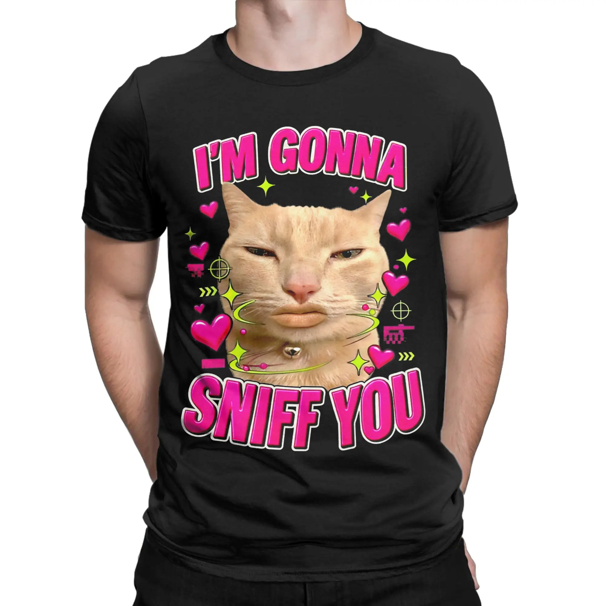Streetwear T Shirt Summer I'm Gonna Sniff You Cat Memes Fashion T-Shirts  100% Cotton Tshirt for Couple Short Sleeve Top Tees