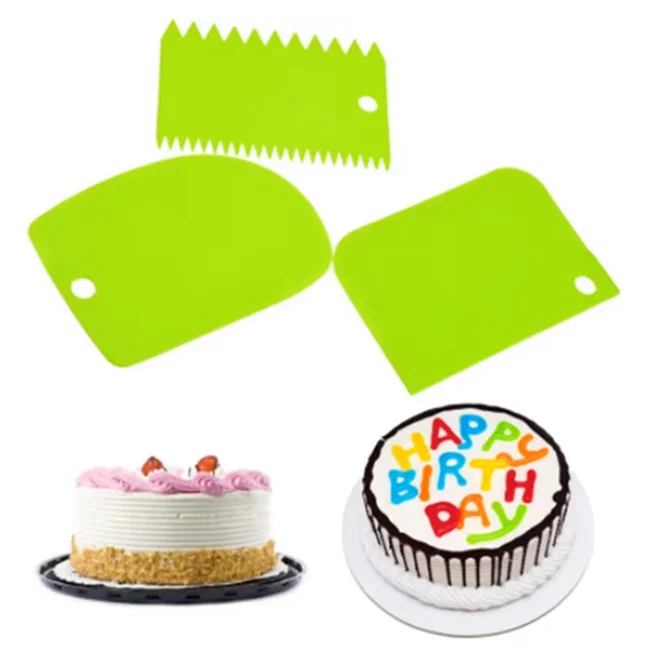 3Pcs Cream Scraper Suit DIY Kitchen Straight Arc Tooth Shape Cream Bread Cutter Plastic Cake Pasty Scraper Baking Fondant Tools