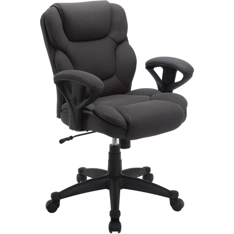 Silla de oficina de tareas de grado comercial, soporta hasta 300 libras, gris oscuro, movilidad fácil, reposabrazos acolchados