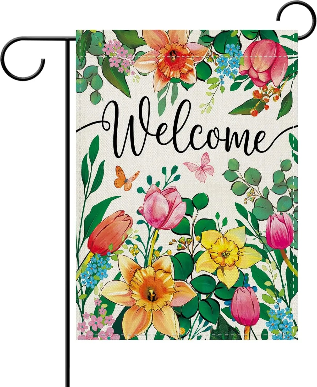 Dyrenson Spring Floral Decorative Garden Flag, Daffodil Tulip Flower Butterfly Botanical Yard Outside Home Decoration, Summe WWP
