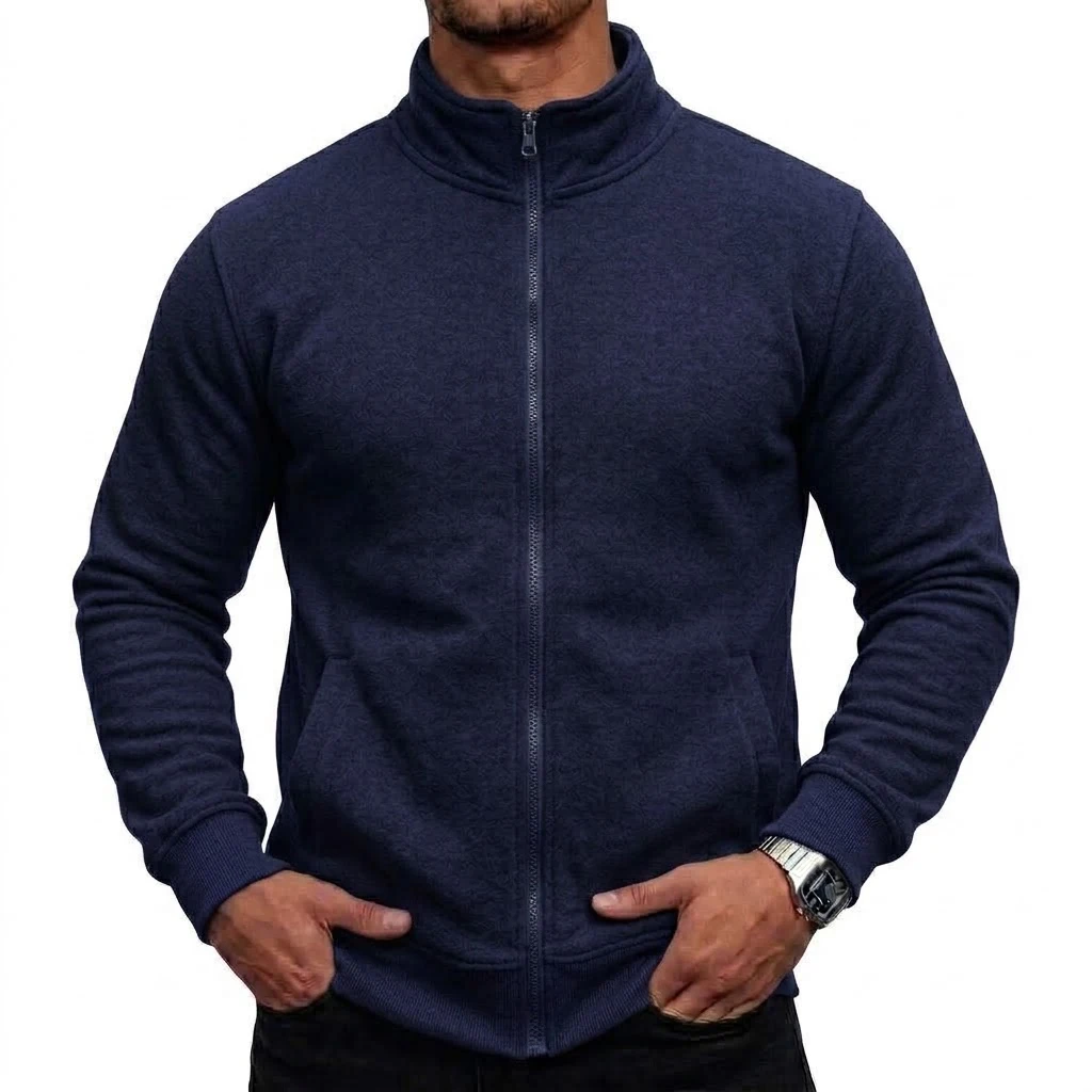 Autumn Men's Zip Sweatshirt Jackets Stand Collar Casual Coats Long Sleeve Winter Tracksuit Coat with Pockets for Cold Weather