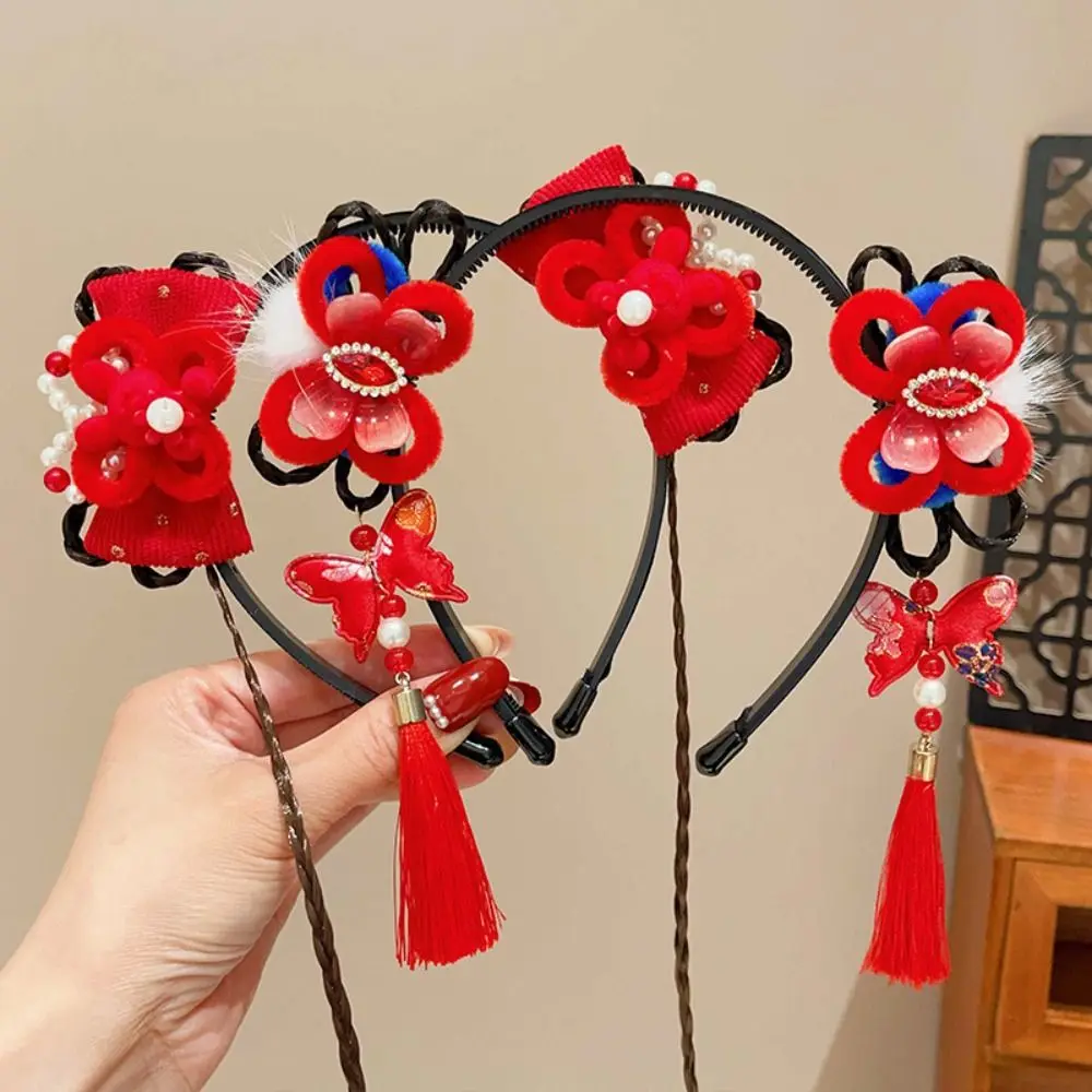 Blume Kinder Perücke Stirnband Quaste Tang-anzug Haar Hoop Hanfu Haar Sticks Alten Stil Mädchen Haar Zubehör