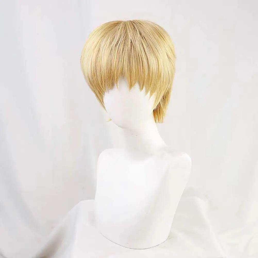 Yellow Synthetic Wig for Armin Arlert AOT Cosplay Final Season 4 Men Short Straight Layered Anime Hair with Bangs