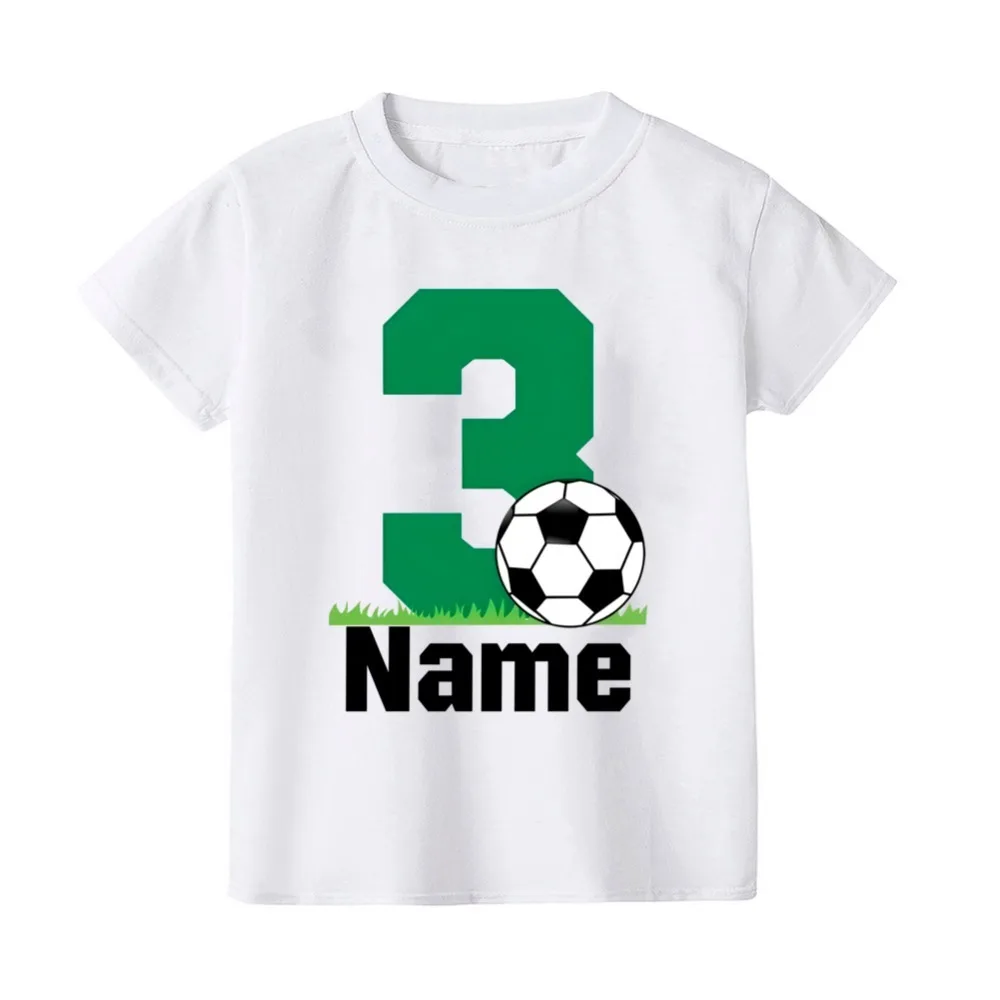 Camiseta personalizada con estampado de fútbol y cumpleaños para chico, pantalón corto informal de manga para niño, camiseta de moda con cuello redondo para niño, ropa de verano