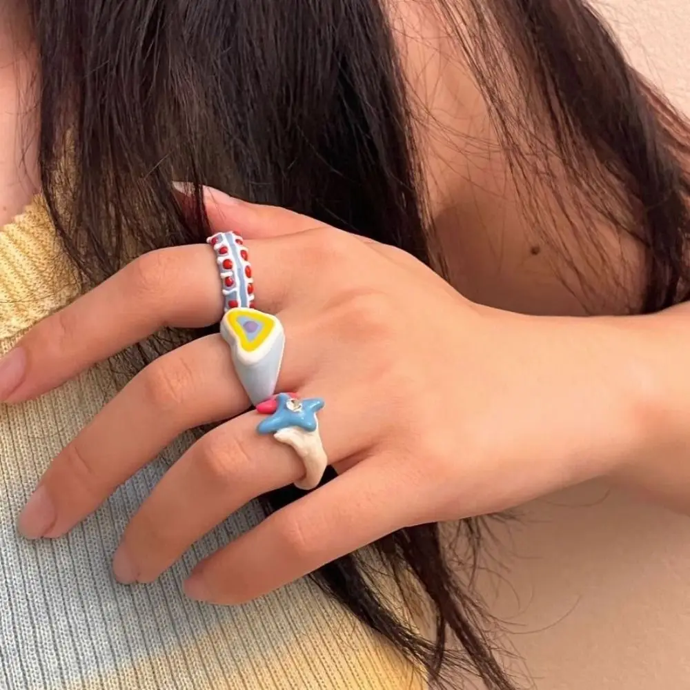 Candy Color Unique Adjustable Opening Finger Ring Dopamine All-Ages Cute Ring For Girls Creative Fashionable Heart Ring