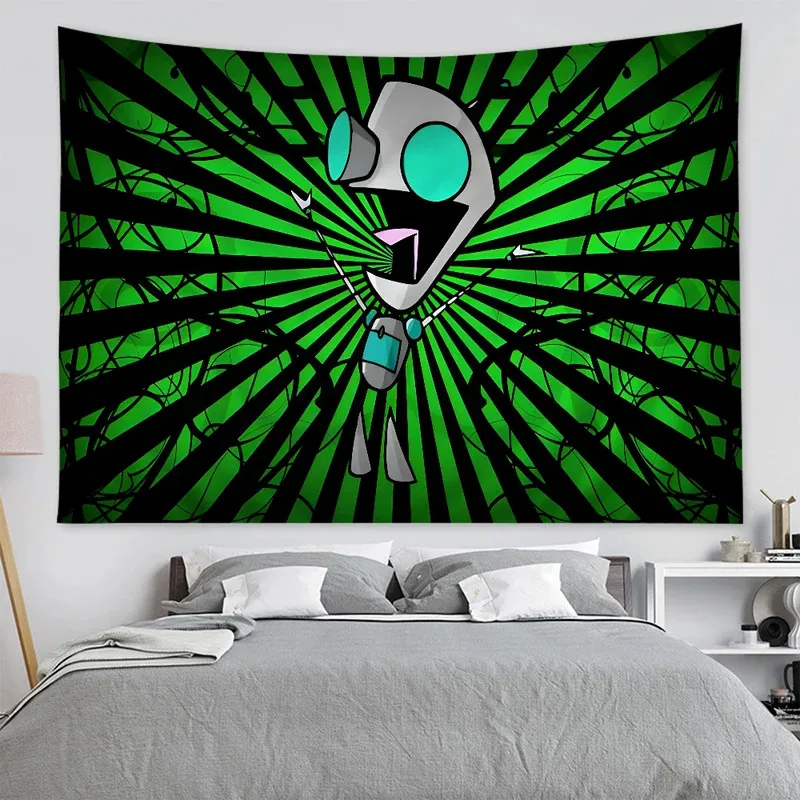 VIKAMA Invader Zim Tapestry Alien GIR Tarot Card Wall Hanging Cartoon Hippie Wall Art Game Room Dorm Home Decor - view 5
