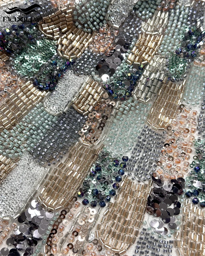 

Madison Gold Beads Lace Fabric Embroidered Dubai 2025 African Lace Fabric with Sequence African Heavy Lace for Sewing