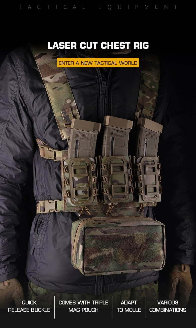 Chest armor equipment, vest laser cutting MOLLE chest armor equipment, with triple magazine bag equipment, suitable for hunting