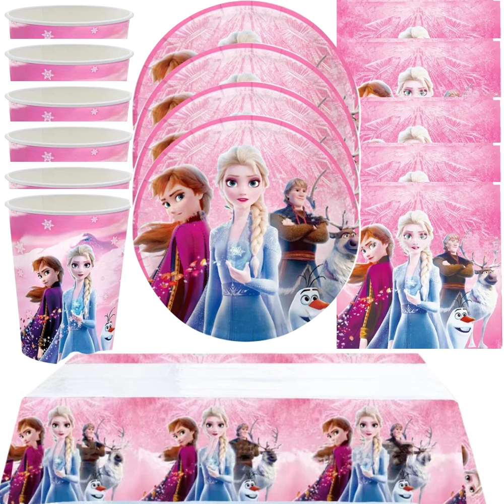 61pcs/lot Frozen Theme Kids Favors Cups Dishes Tablecloth Birthday Party Baby Shower Plates Decorate Napkins Tableware Set