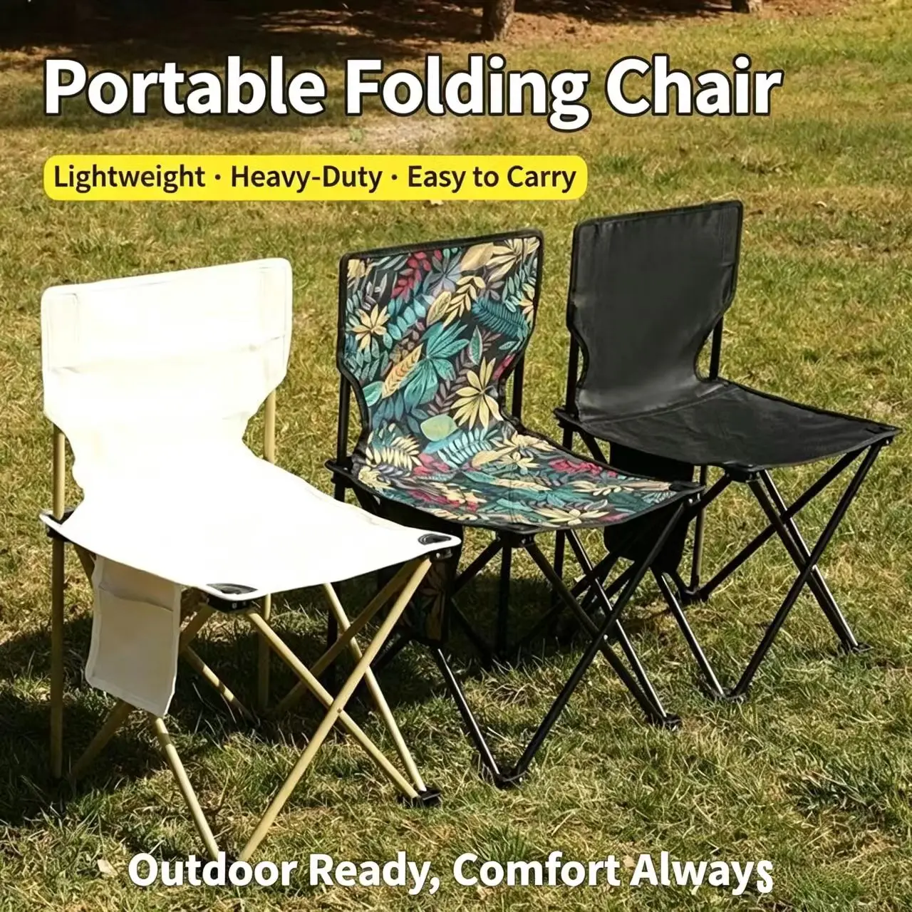 Foldable Camping Chair, Lightweight Outdoor Chair with Storage Pocket for Beach Camping Hiking BBQ Picnic Outdoor Adventures