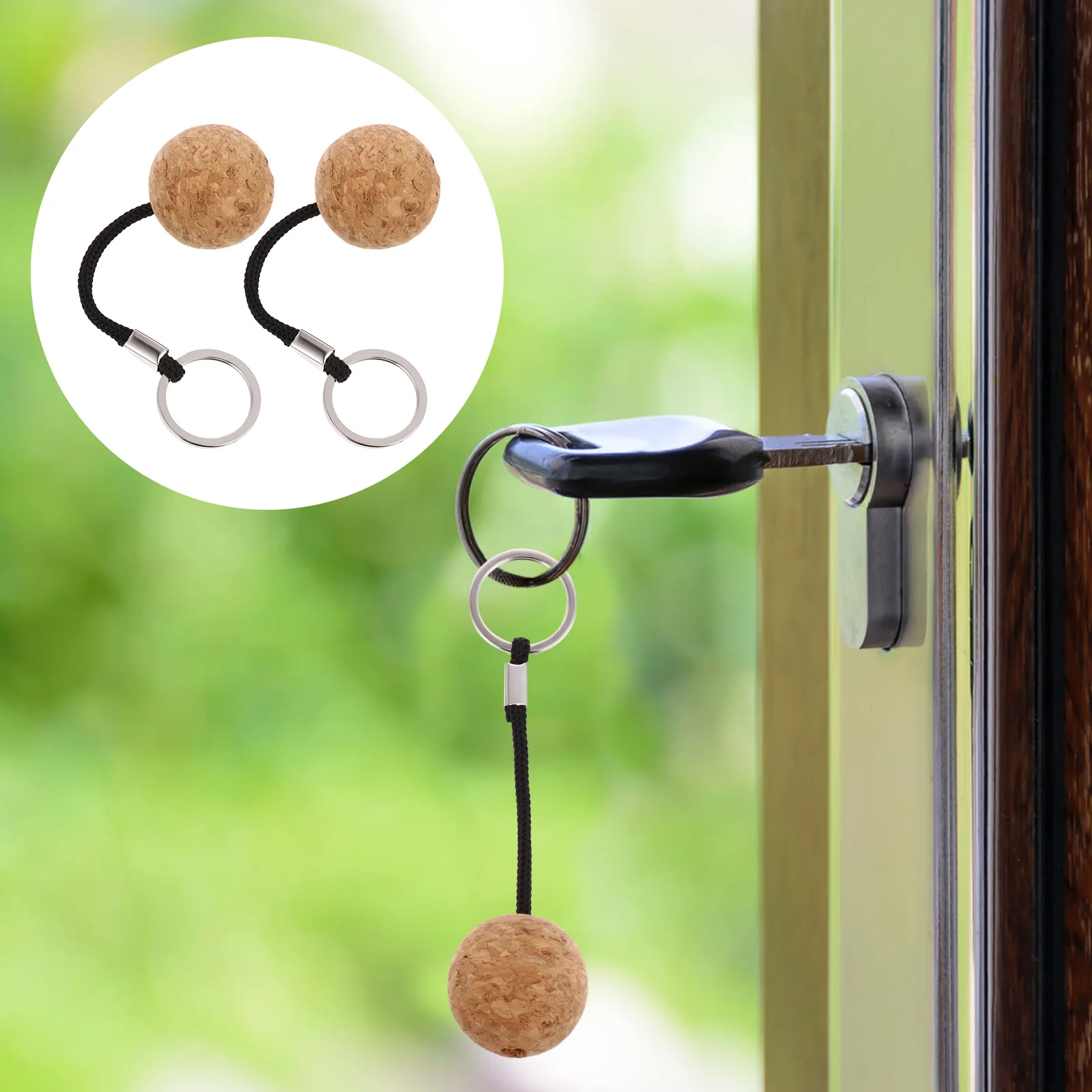 

2 Pcs Floating Globe Cork Floatable Key Chain Ball Keychain Wooden Black Keyring