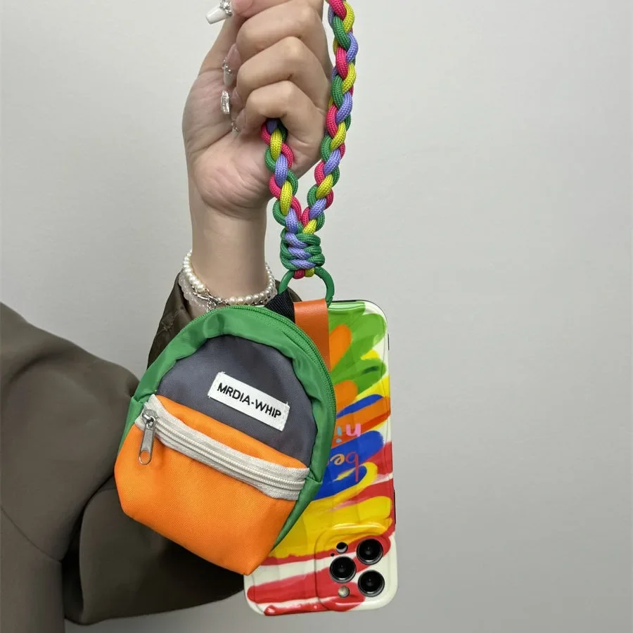 New Suitable for iPhone 15 Graffiti Phone Case 14promax Color Woven Rope 13pro Multifunctional Small Backpack 12protective Cover