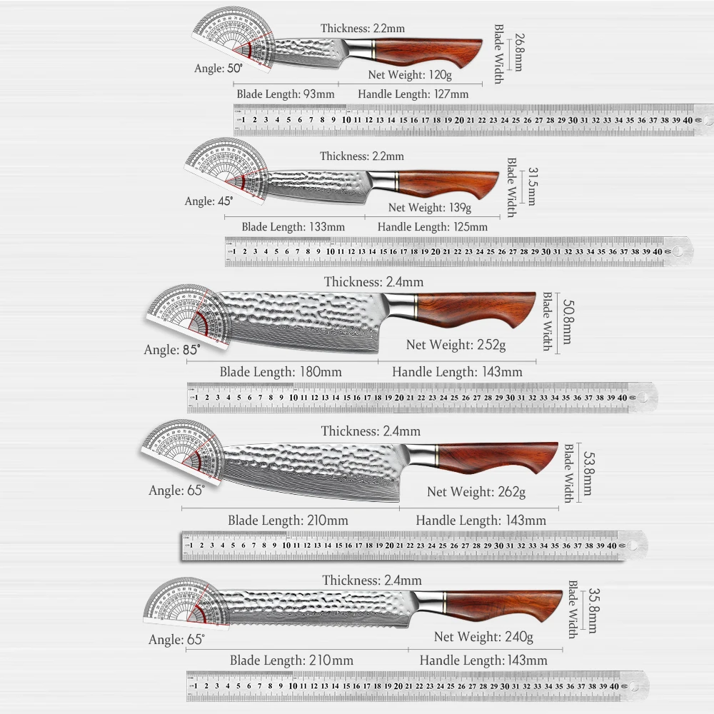 HEZHEN 1-5PC Kitchen Knife Set Slicing 73-Layer Powder Damascus Steel Rosewood Handle Chef Santoku Nakiri Utility knives