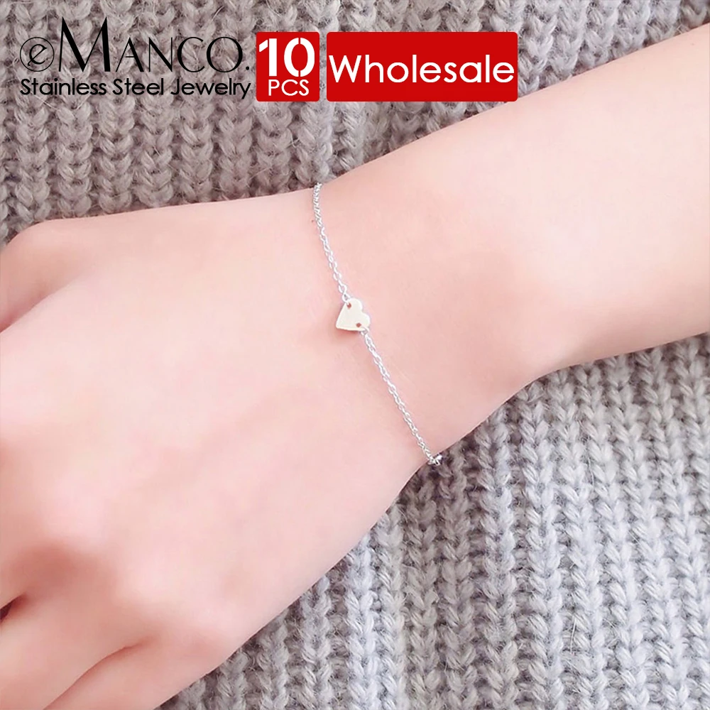 eManco 10PCS Stainless Steel Simple Heart Bracelet Ladies Friendship Valentine's Day Gift Fine Fashion Jewelry  Direct sale