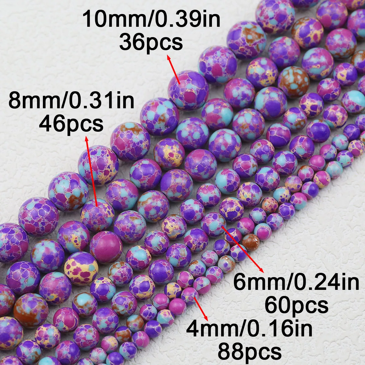 Purple Smooth Round Imperial Jasper Turquoise Beads Natural Stone Beads 4-10mm For Jewelry Making DIY Handmade Bracelet Necklace